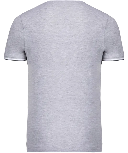 K374 - Heren-t-shirt piqué V-hals Oxford Grey / Navy / White