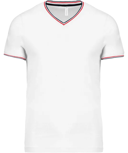 K374 - Heren-t-shirt piqué V-hals White / Navy / Red
