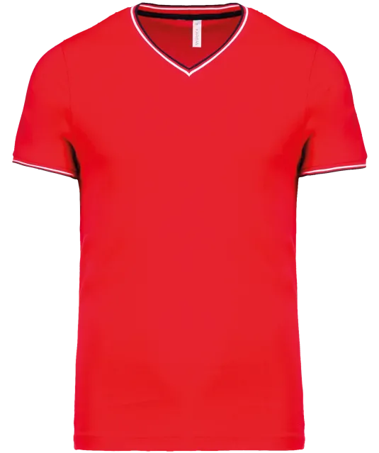 K374 - Heren-t-shirt piqué V-hals Red / Navy / White