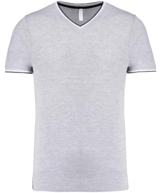 K374 - Heren-t-shirt piqué V-hals Oxford Grey / Navy / White