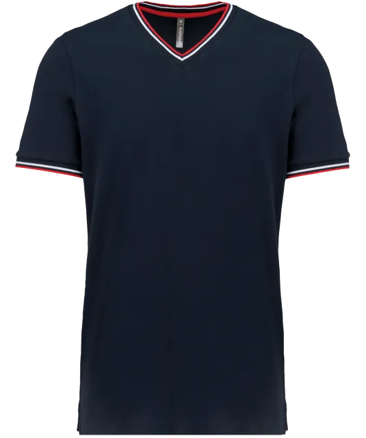 K374 - Heren-t-shirt piqué V-hals Navy / Red / White