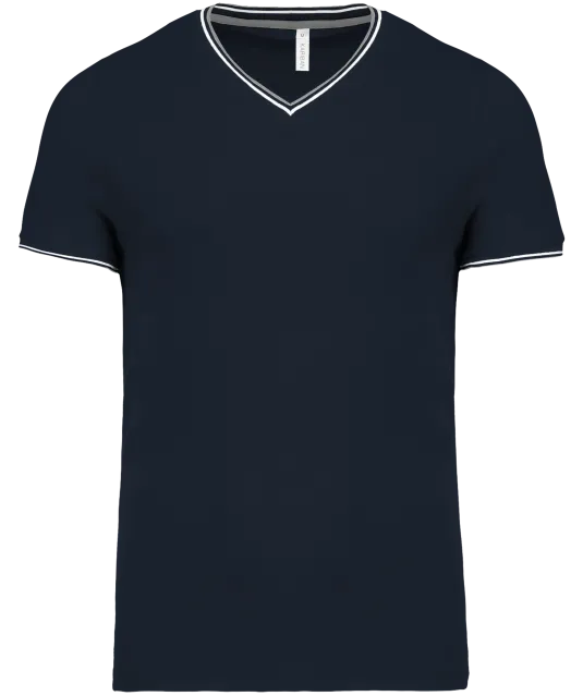 K374 - Heren-t-shirt piqué V-hals Navy / Light Grey / White