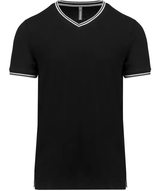 K374 - Heren-t-shirt piqué V-hals Black / Light Grey / White