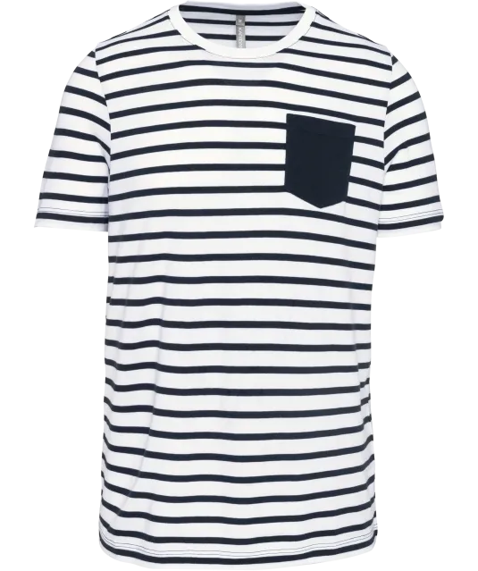 K378 - Gestreept T-shirt met zak en korte mouwen White / Navy Stripes