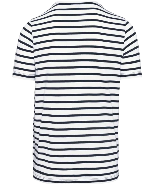 K378 - Gestreept T-shirt met zak en korte mouwen White / Navy Stripes