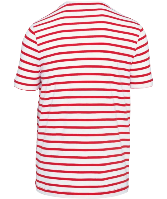 K378 - Gestreept T-shirt met zak en korte mouwen White / Red Stripe