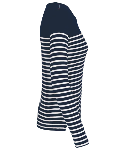 K386 - Gestreept dames-t-shirt lange mouwen Navy / White Stripes
