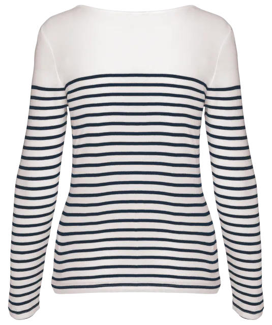 K386 - Gestreept dames-t-shirt lange mouwen White / Navy Stripes