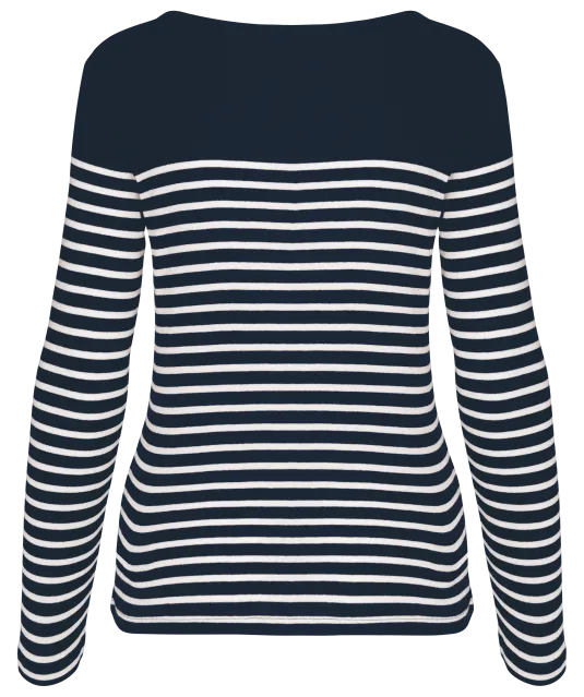 K386 - Gestreept dames-t-shirt lange mouwen Navy / White Stripes