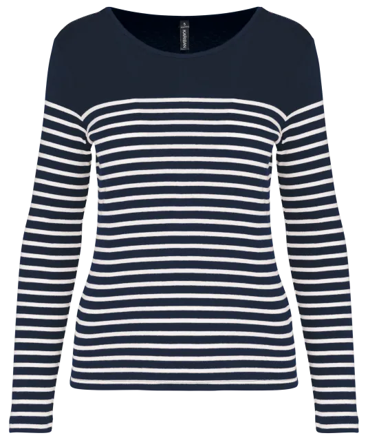 K386 - Gestreept dames-t-shirt lange mouwen Navy / White Stripes