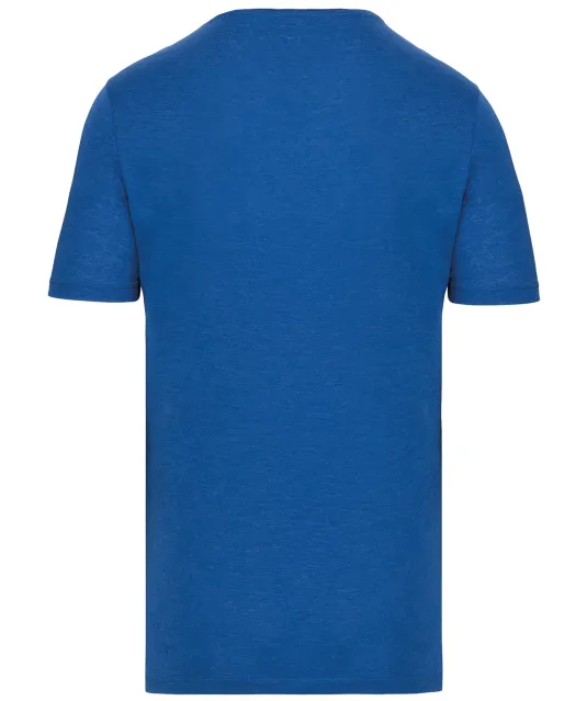 K398 - Bio T-shirt kraag met onafgewerkte rand korte mouwen Ocean Blue Heather