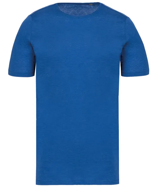 K398 - Bio T-shirt kraag met onafgewerkte rand korte mouwen Ocean Blue Heather