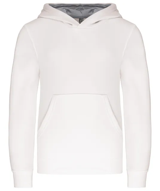 K453 - Kinder Sweater met gecontrasteerde capuchon White / Fine Grey