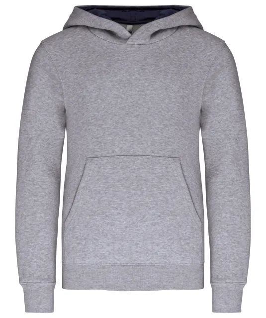 K453 - Kinder Sweater met gecontrasteerde capuchon Oxford Grey / Navy