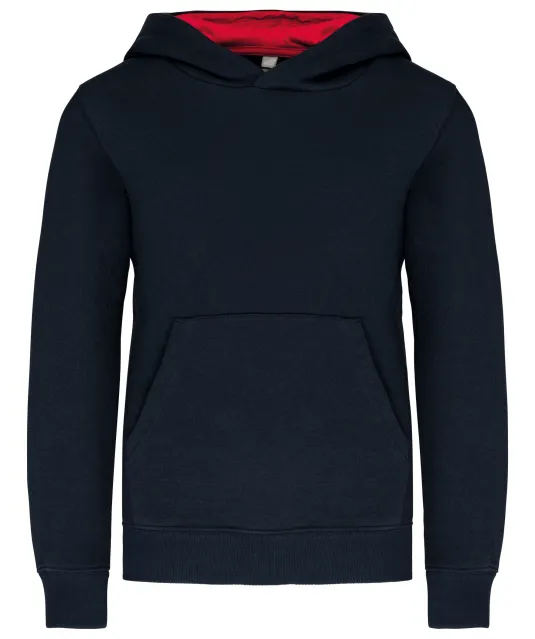 K453 - Kinder Sweater met gecontrasteerde capuchon Navy / Red