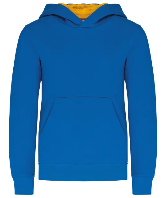 K453 - Kinder Sweater met gecontrasteerde capuchon Light Royal Blue / Yellow