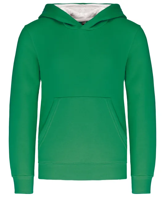 K453 - Kinder Sweater met gecontrasteerde capuchon Light Kelly Green / White