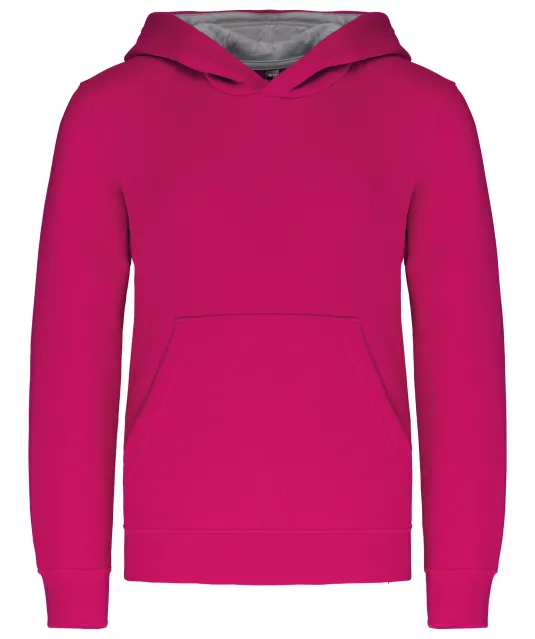 K453 - Kinder Sweater met gecontrasteerde capuchon Fuchsia / Fine Grey