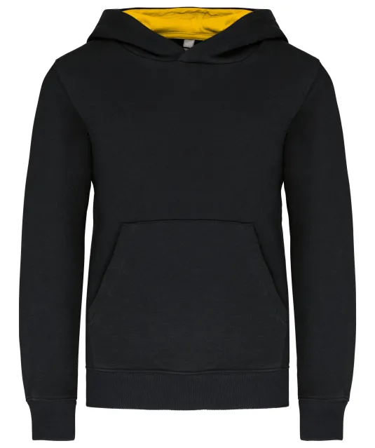 K453 - Kinder Sweater met gecontrasteerde capuchon Black / Yellow
