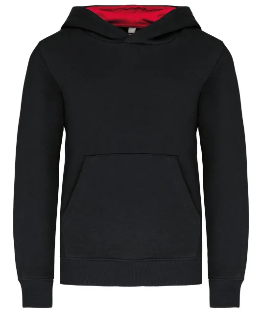 K453 - Kinder Sweater met gecontrasteerde capuchon Black / Red