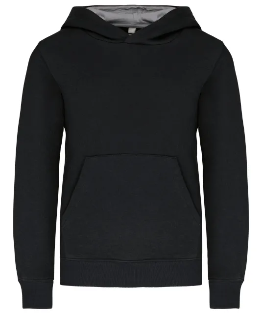 K453 - Kinder Sweater met gecontrasteerde capuchon Black / Fine Grey