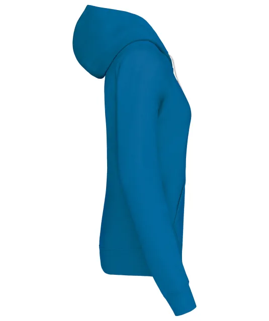 K465 - Damessweater met capuchon in contrasterende kleur Tropical Blue / White