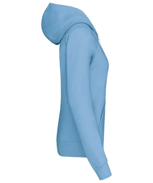 K465 - Damessweater met capuchon in contrasterende kleur Sky Blue / White