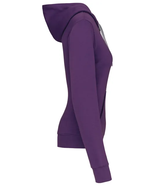 K465 - Damessweater met capuchon in contrasterende kleur Purple / Oxford Grey