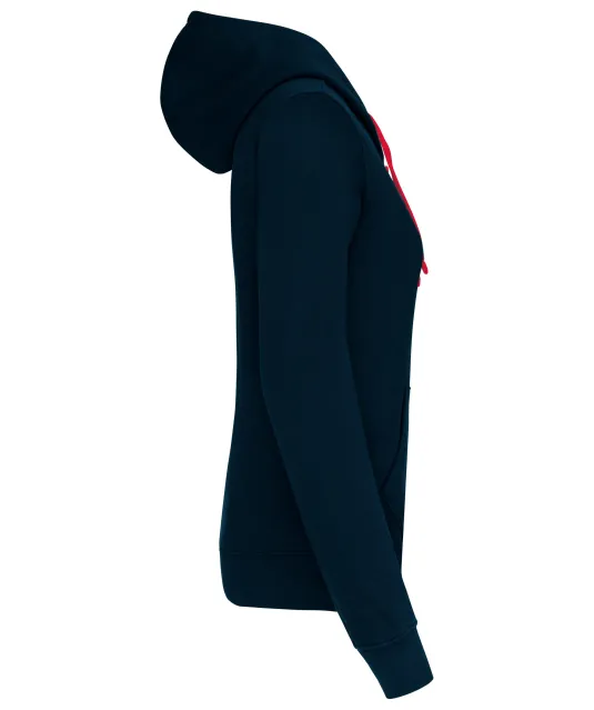 K465 - Damessweater met capuchon in contrasterende kleur Navy / Red