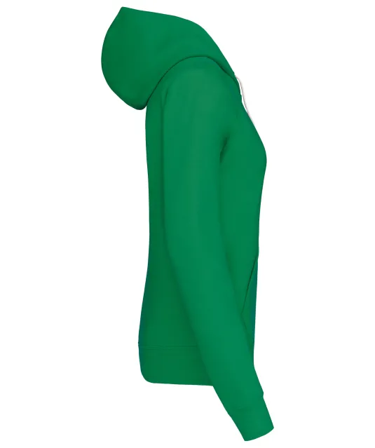 K465 - Damessweater met capuchon in contrasterende kleur Light Kelly Green / White