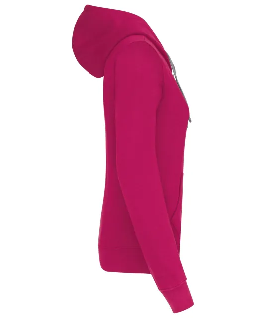K465 - Damessweater met capuchon in contrasterende kleur Fuchsia / Fine Grey