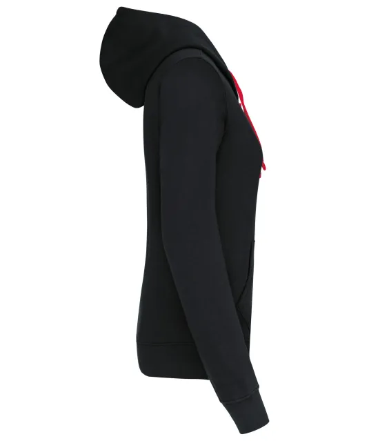 K465 - Damessweater met capuchon in contrasterende kleur Black / Red