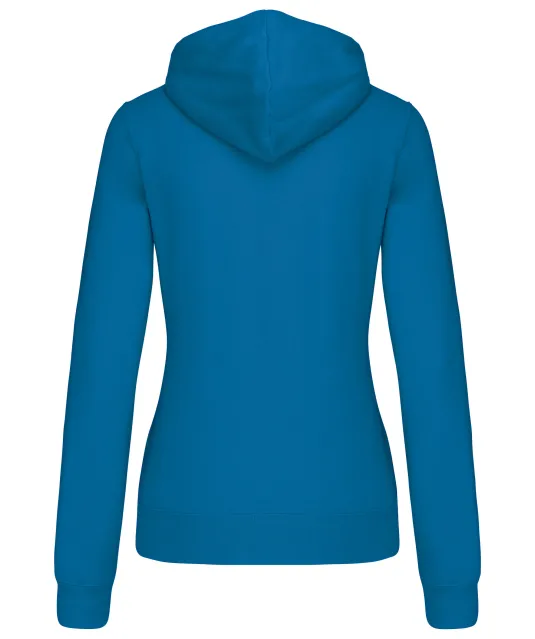 K465 - Damessweater met capuchon in contrasterende kleur Tropical Blue / White