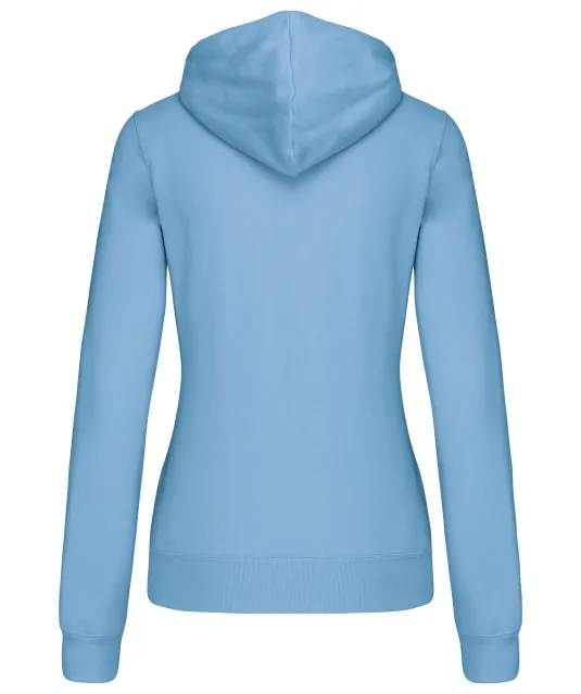 K465 - Damessweater met capuchon in contrasterende kleur Sky Blue / White