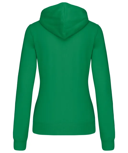 K465 - Damessweater met capuchon in contrasterende kleur Light Kelly Green / White