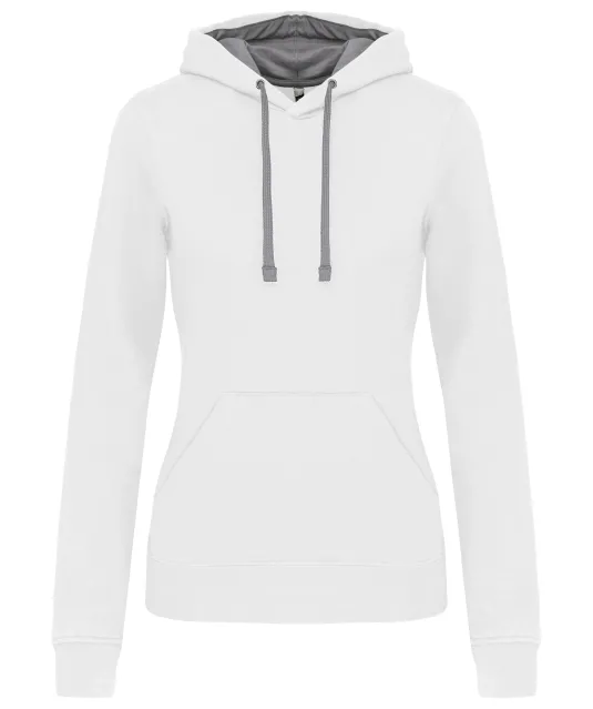 K465 - Damessweater met capuchon in contrasterende kleur White / Fine Grey