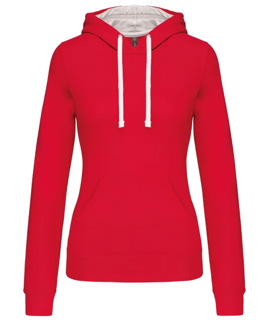 K465 - Damessweater met capuchon in contrasterende kleur Red / White