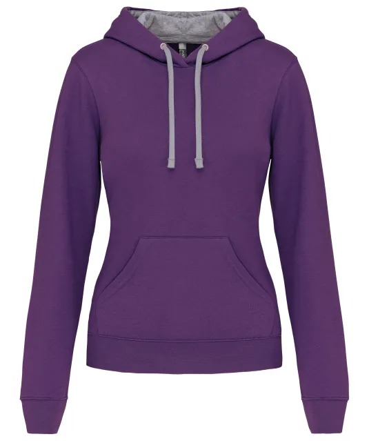K465 - Damessweater met capuchon in contrasterende kleur Purple / Oxford Grey