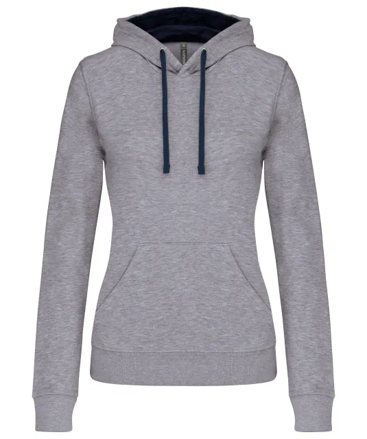 K465 - Damessweater met capuchon in contrasterende kleur Oxford Grey / Navy