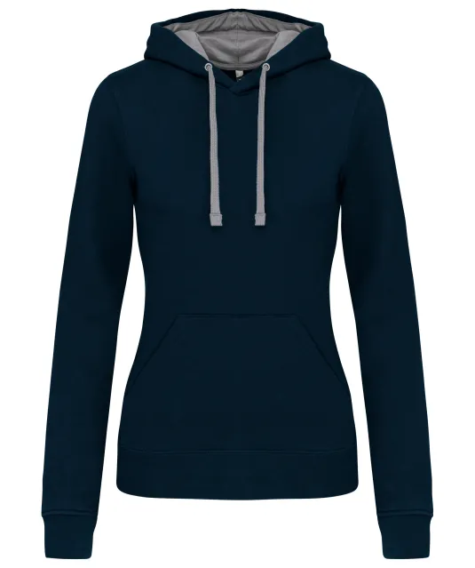 K465 - Damessweater met capuchon in contrasterende kleur Navy / Fine Grey