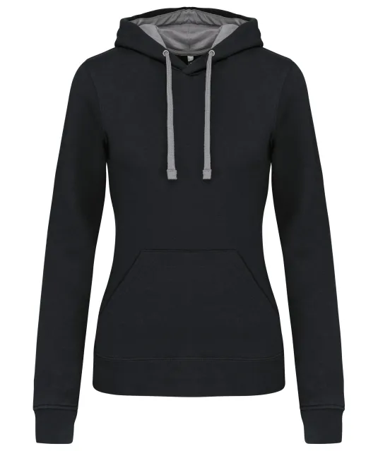 K465 - Damessweater met capuchon in contrasterende kleur Black / Fine Grey