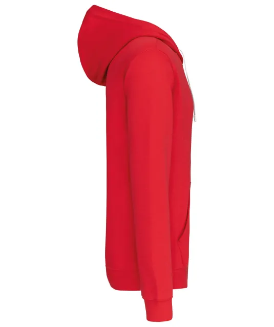 K466 - Herensweater met rits en capuchon in contrasterende kleur Red / White