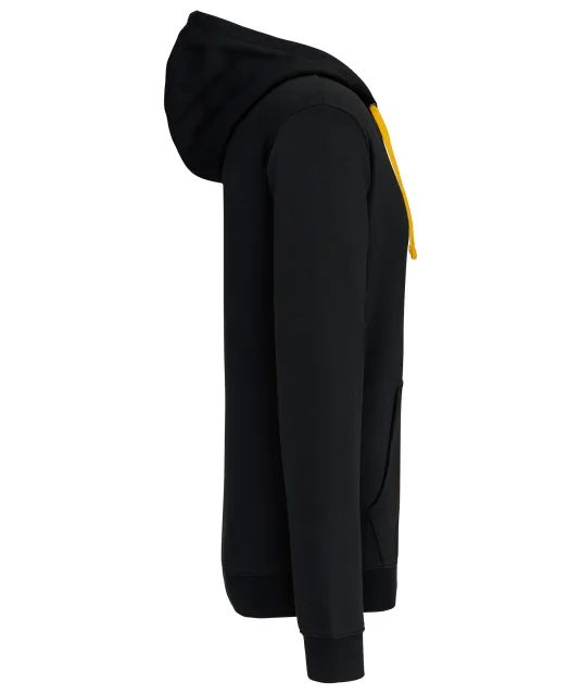 K466 - Herensweater met rits en capuchon in contrasterende kleur Black / Yellow