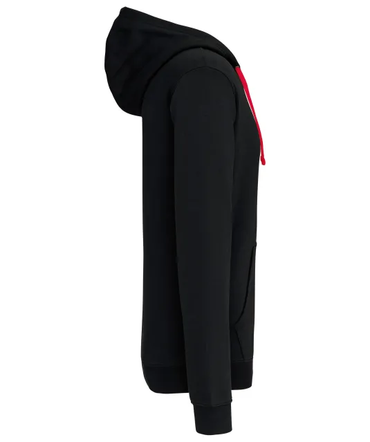 K466 - Herensweater met rits en capuchon in contrasterende kleur Black / Red