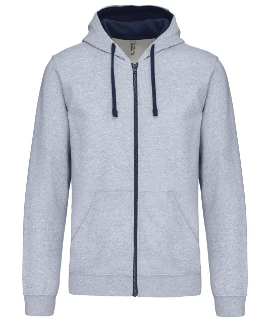 K466 - Herensweater met rits en capuchon in contrasterende kleur Oxford Grey / Navy