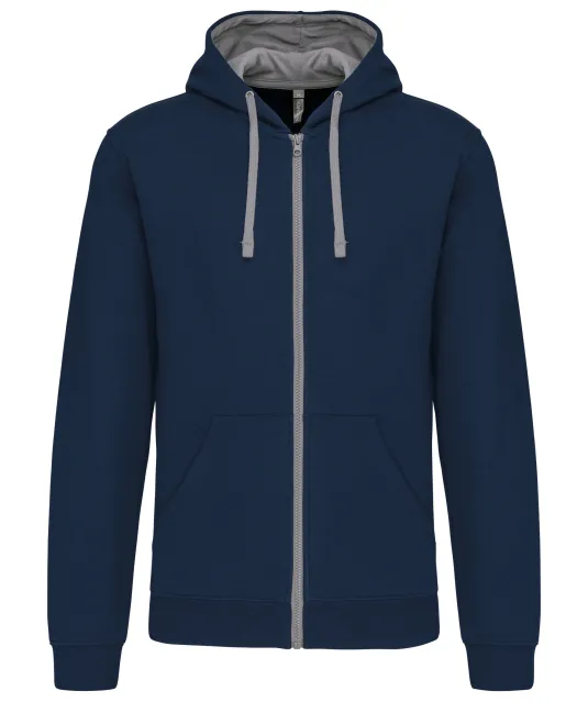 K466 - Herensweater met rits en capuchon in contrasterende kleur Navy / Fine Grey