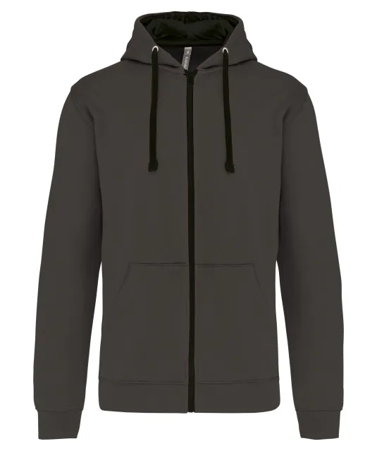K466 - Herensweater met rits en capuchon in contrasterende kleur Dark Grey / Black