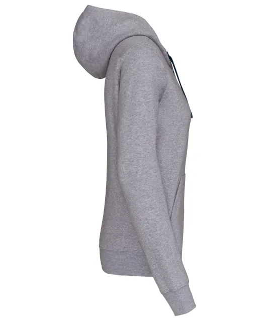 K467 - Damessweater met rits en capuchon in contrasterende kleur Oxford Grey / Navy