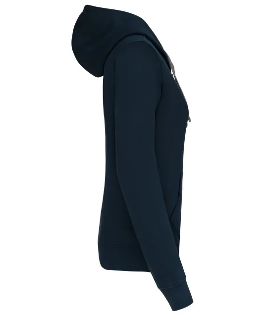 K467 - Damessweater met rits en capuchon in contrasterende kleur Navy / Fine Grey