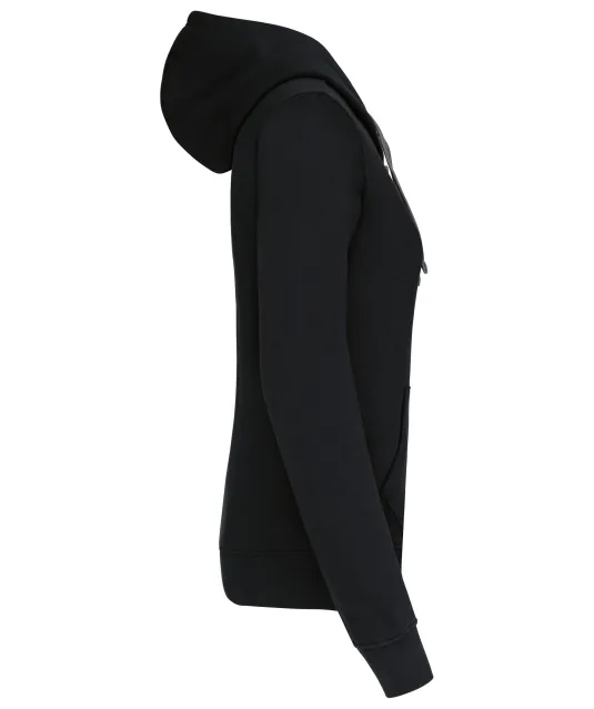 K467 - Damessweater met rits en capuchon in contrasterende kleur Black / Fine Grey